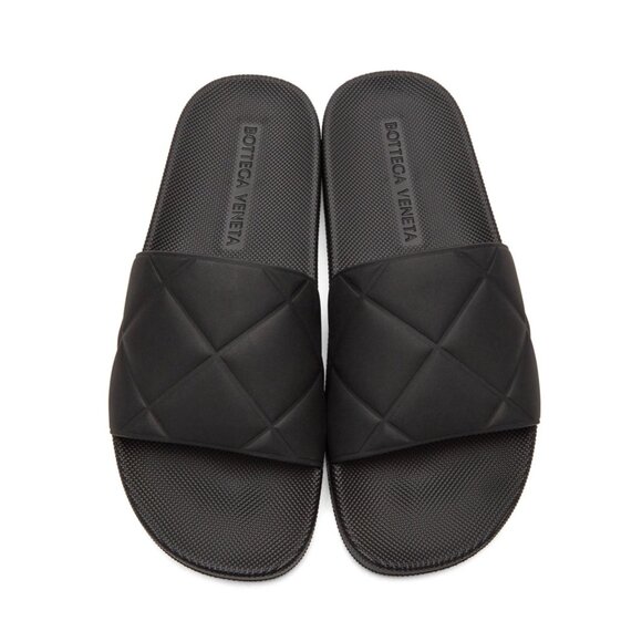 Bottega Veneta Shoes - BOTTEGA VENETA Matt Rubber Slider Sandals Black Size40
